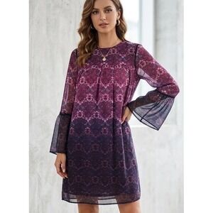 Shift Babydoll Dress Nanette Lepore Purple Ombré Paisley Flowing SZ S Lined EUC
